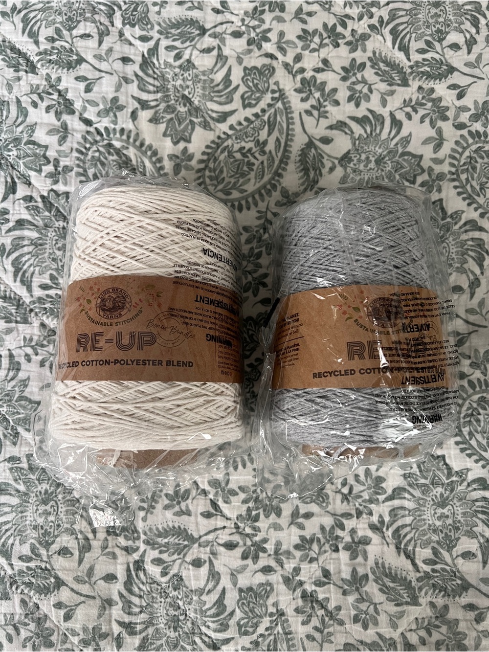 Lion’s Brand Re-Up Cotton Blend Yarn, 2 Large Spools, NEW